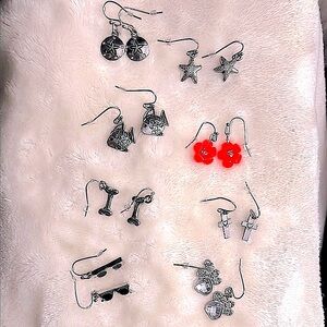 NWOT 🌸🐠🦴🕶️🐾 BUNDLE OF 8 PAIRS ASSORTED UNSTAMPED STERLING SILVER DANGLE EARRINGS